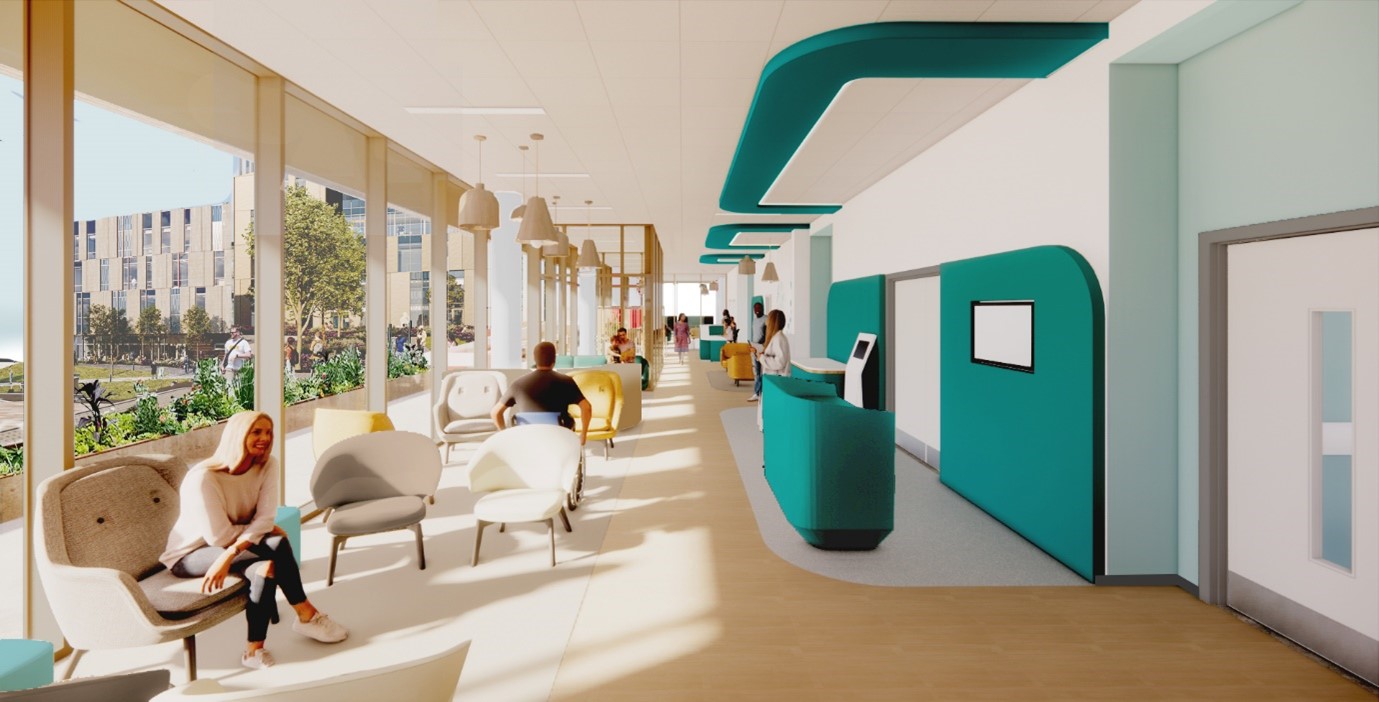 An artist impression of the reception room at Huddersfield's CDC.
