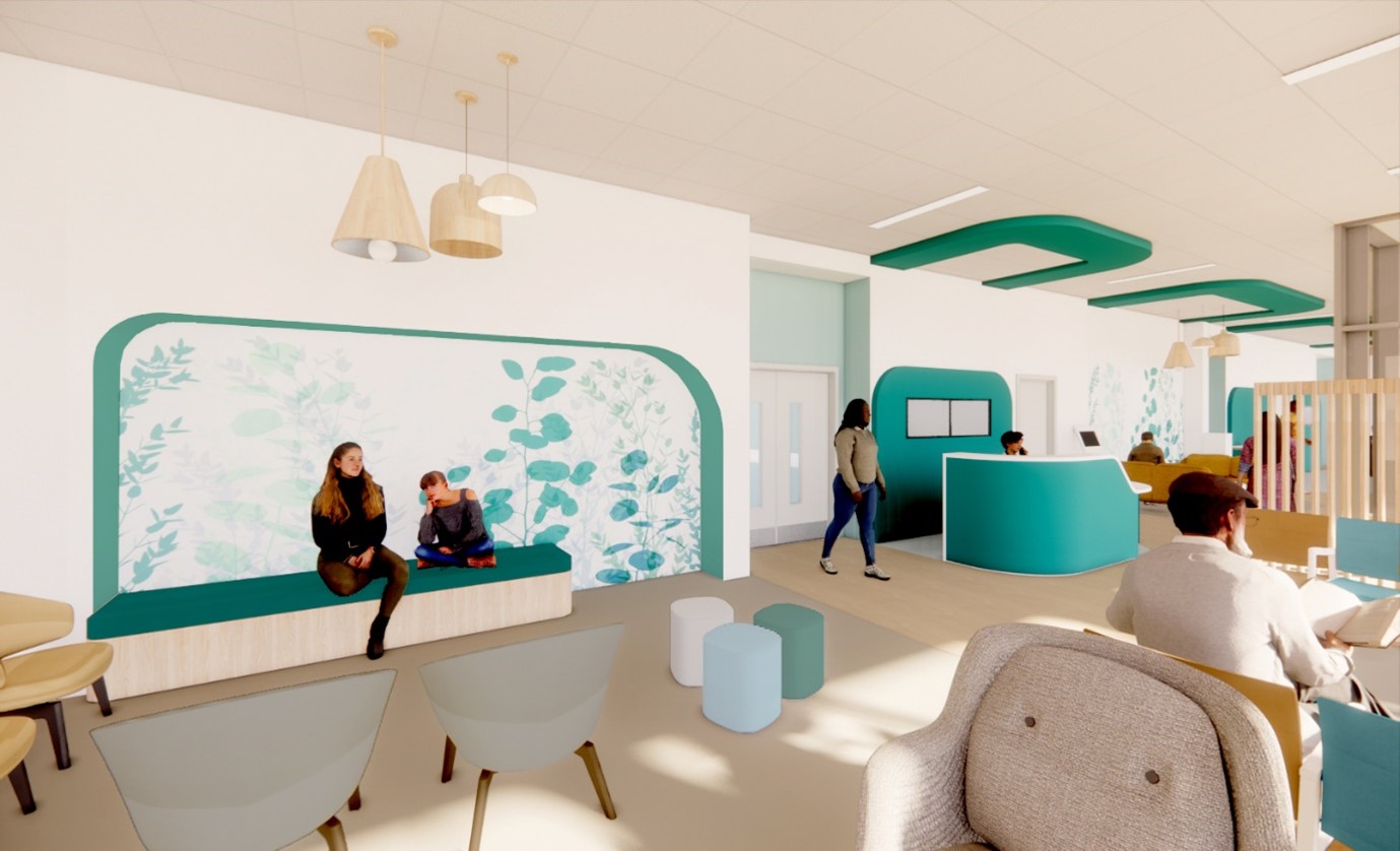 An artist impression of the waiting room at Huddersfield's CDC.