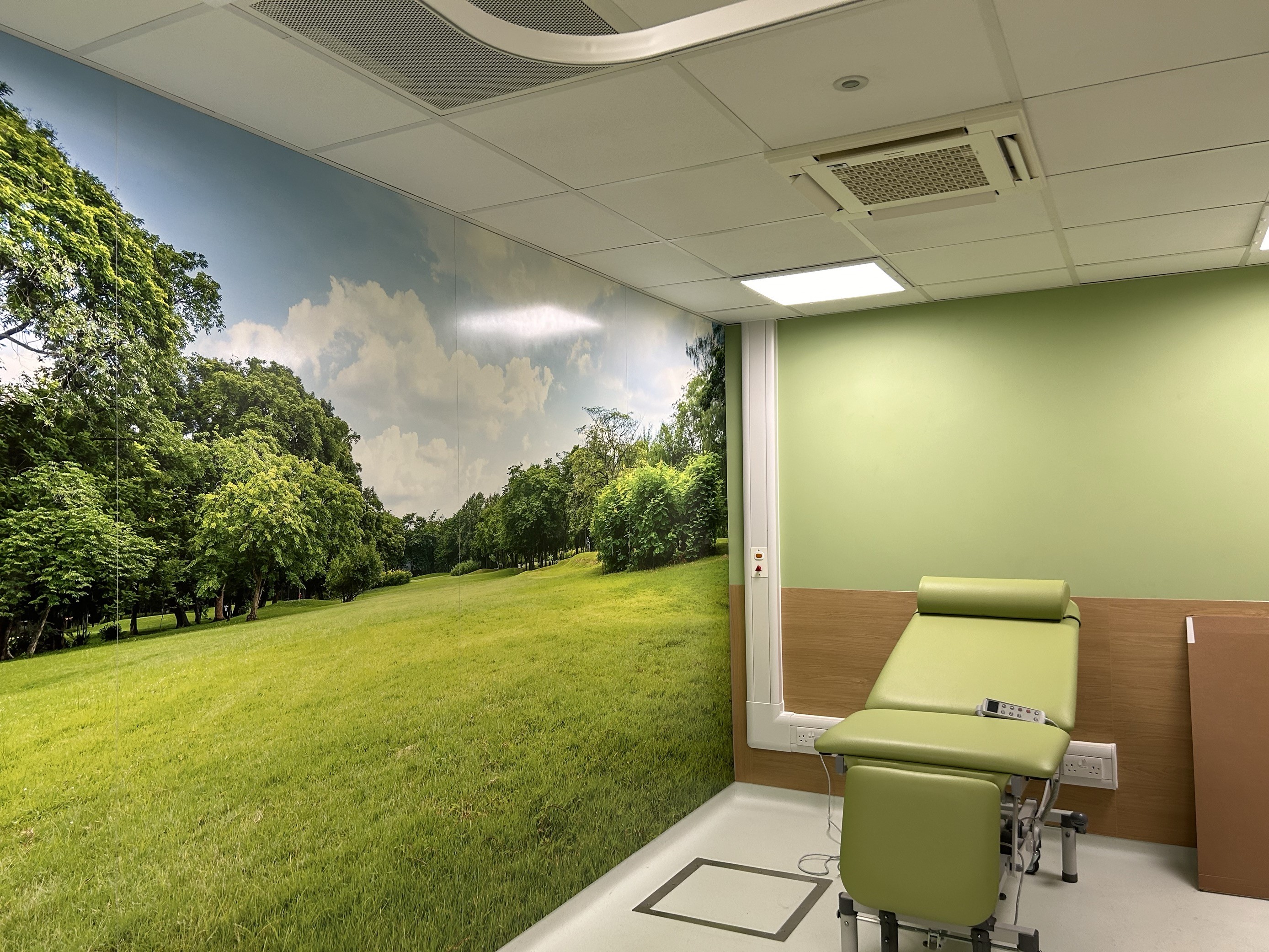 The ultrasound room has nature-inspired artwork on the walls to help patients feel more relaxed