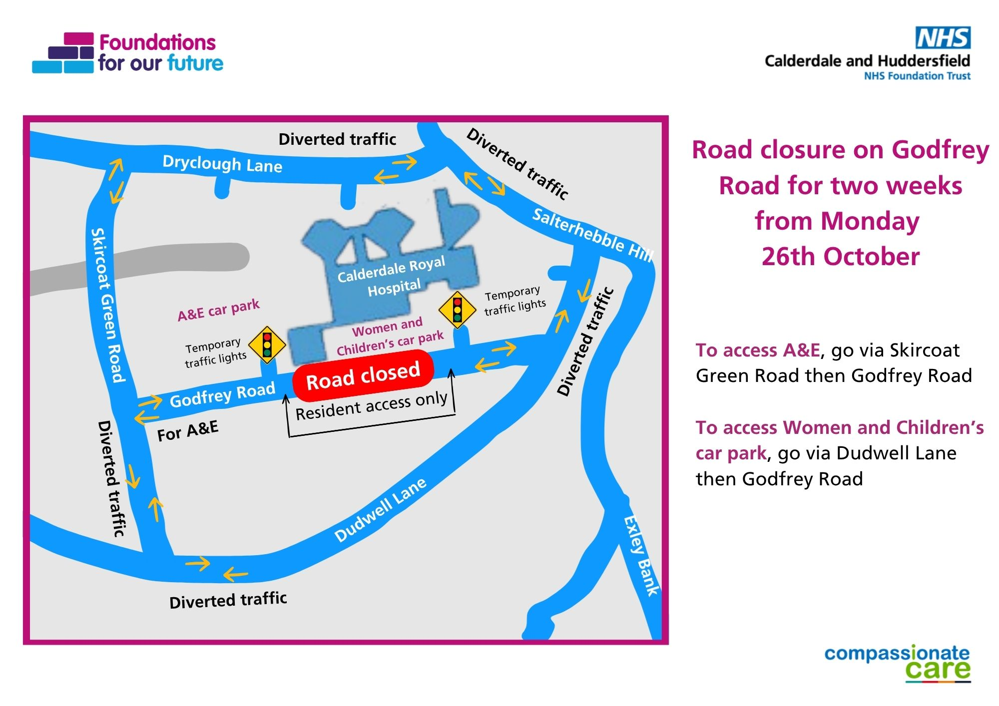A simple map which shows the diversion route during the Godfrey Road closure