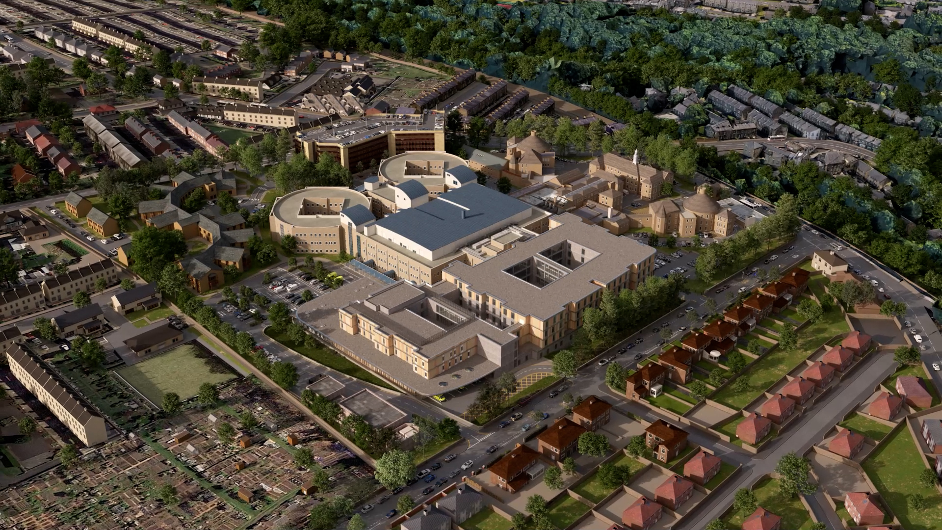 An artist impression showing the new building at the rear of the hospital adjacent to Godfrey Road