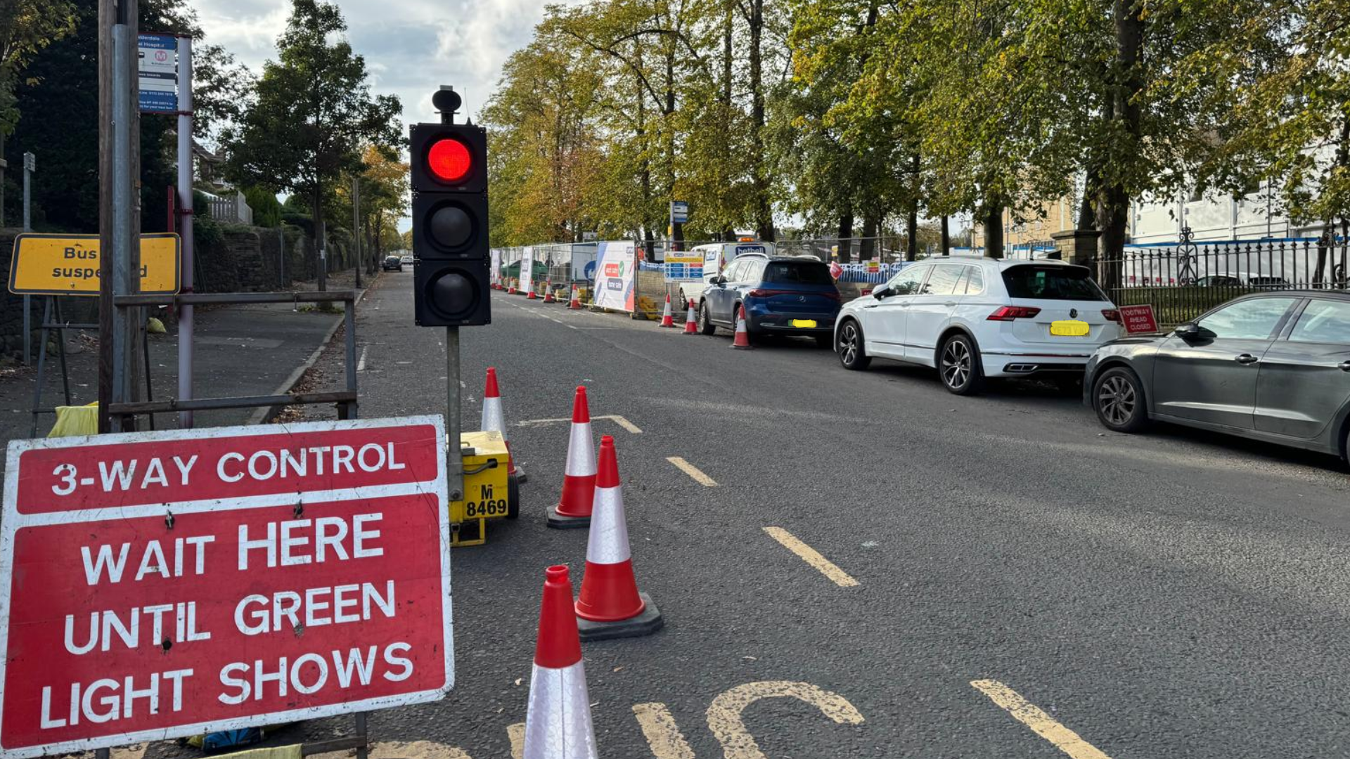 A photo of temporary traffic lights on Godfrey Road 