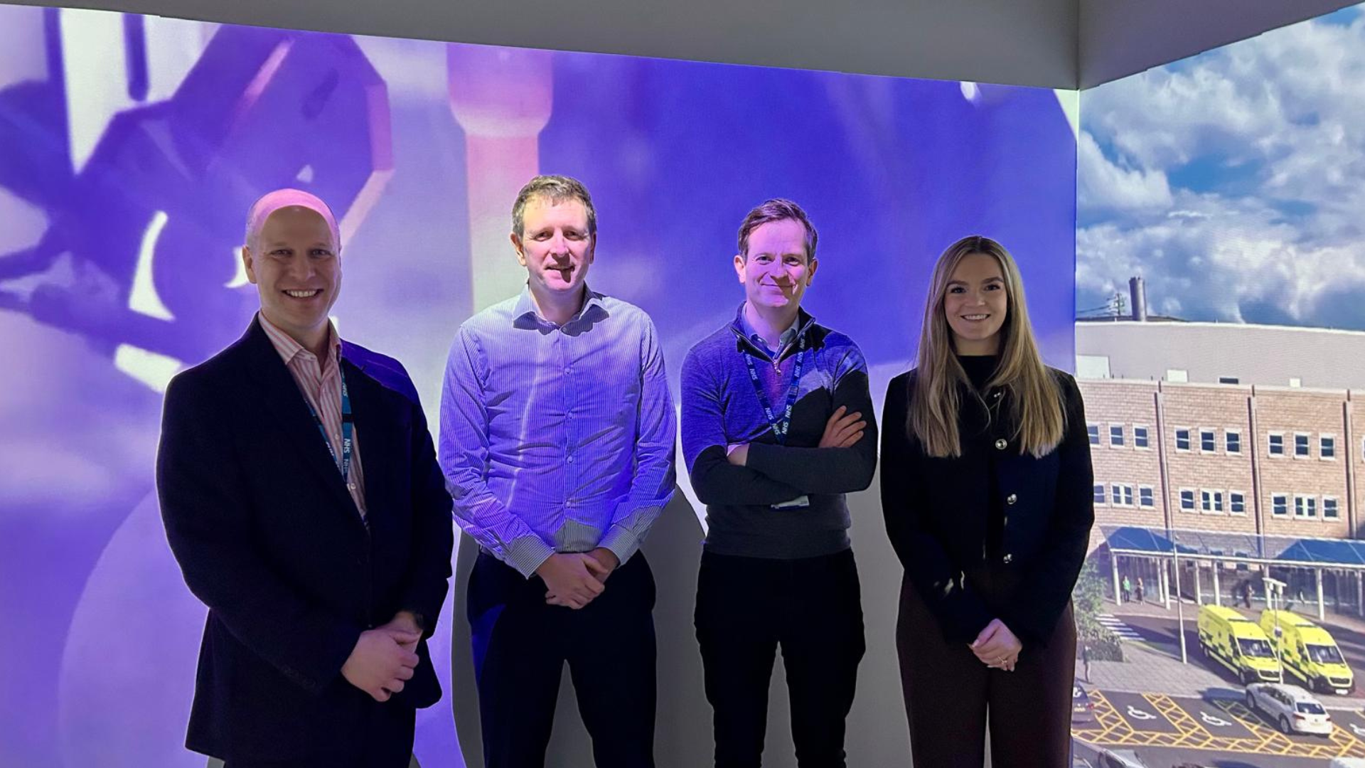 Pictured from left to right: Deputy Chief Executive, Jonny Hammond, Chris Northwood, Rob, and Kate, in the Immersive Suite. 