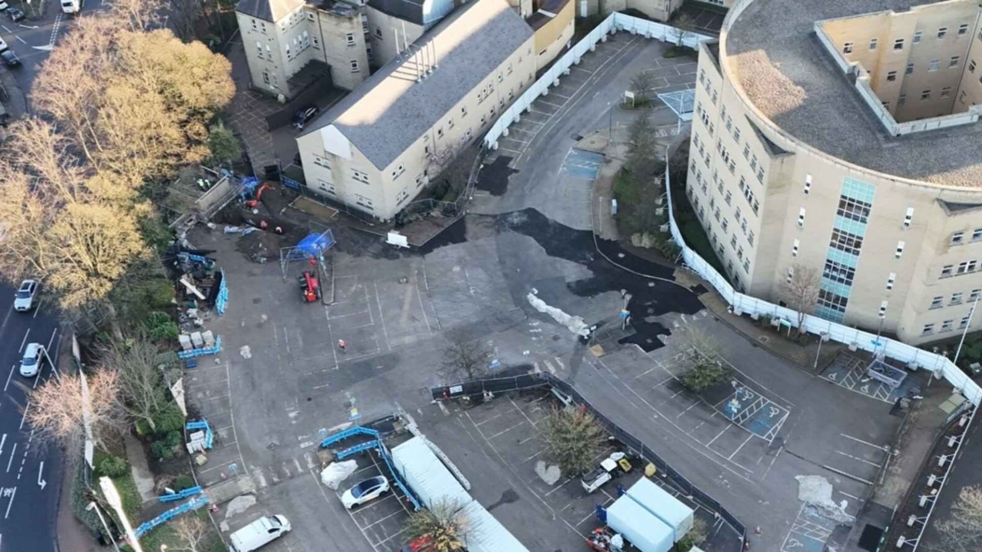 An overhead shot of the current car park after enabling works have been completed