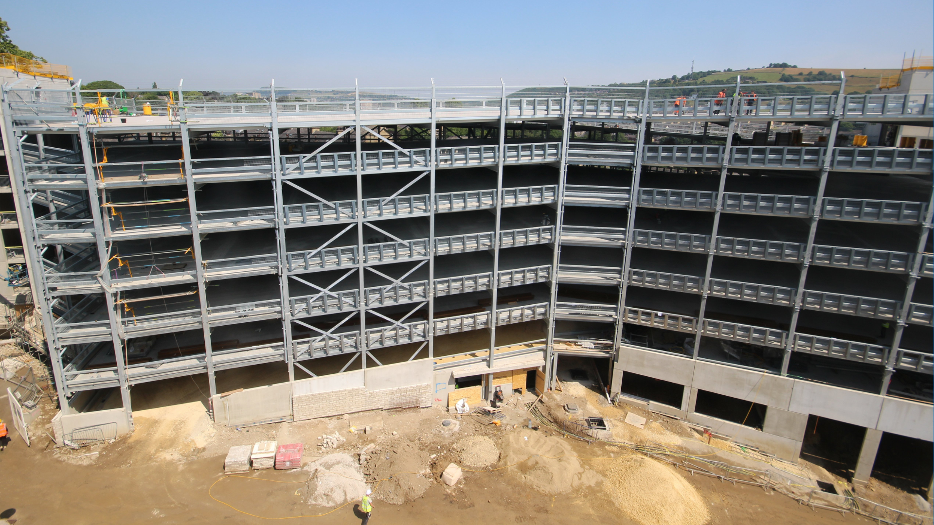 A photo from the timelapse camera showing the progress on the car park in late June 