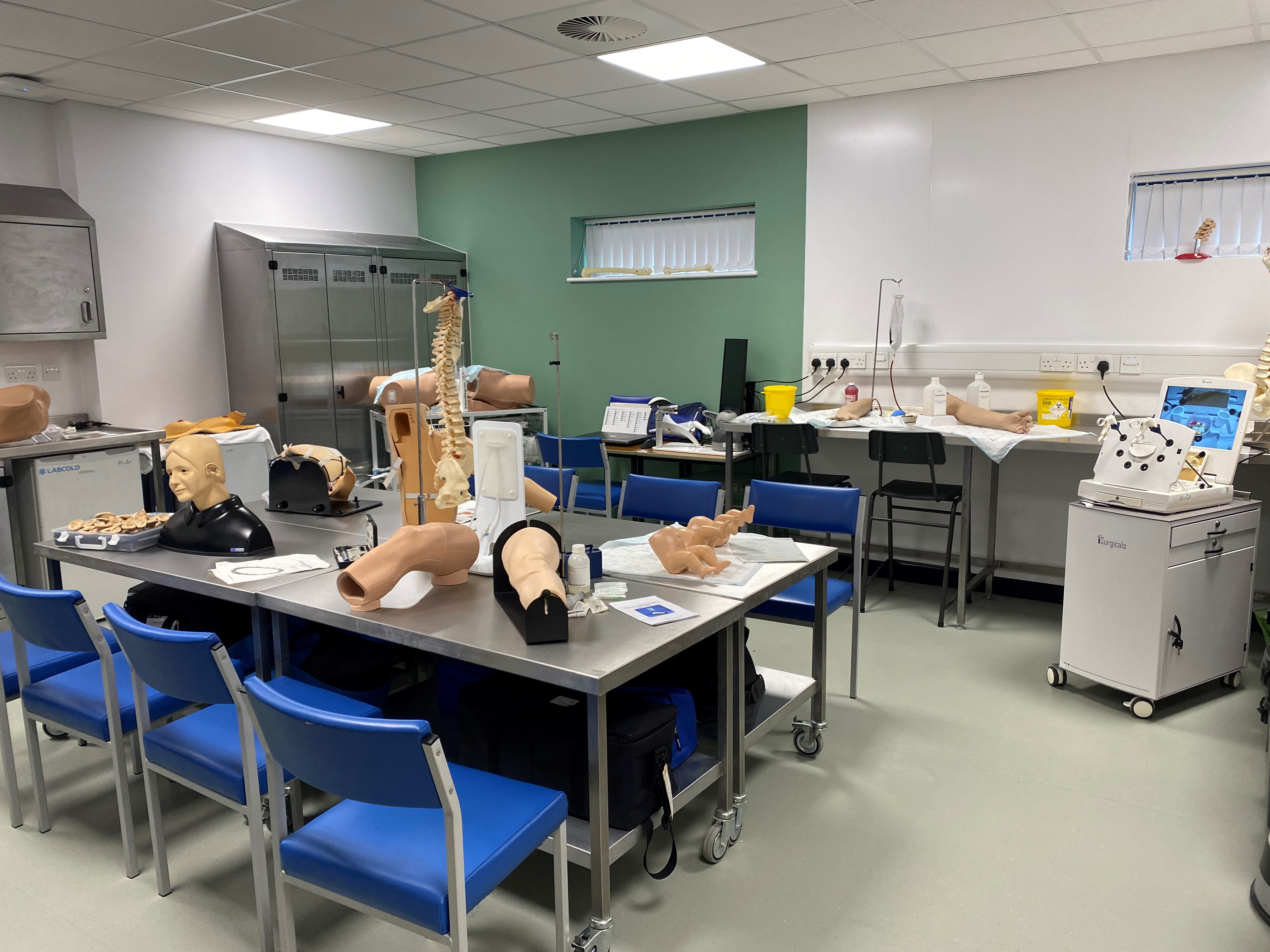 The Clinical Skills lab with tables laid out with training equipment