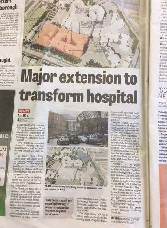 Inside of newspaper show the story titled Major extension to transform hospital.