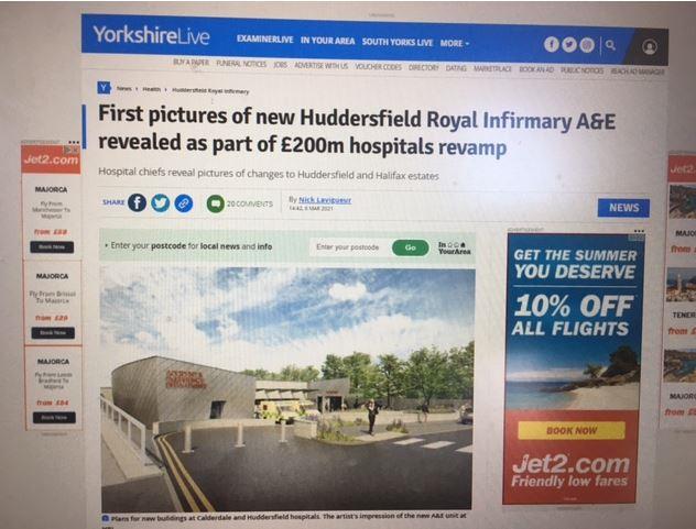 Yorkshire Live online article showing first pictures of the new HRI A&E.