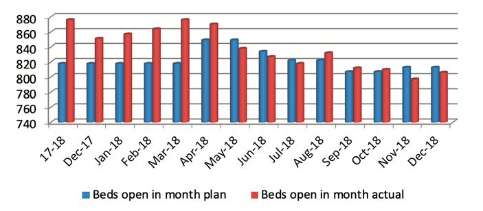 A monthly graph of open beds over a one-year period.