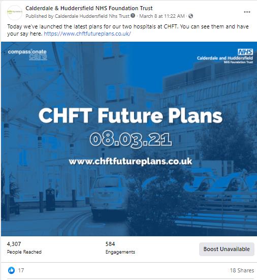 Screenshot of social media post sharing the latest plans of the two hospital sites.