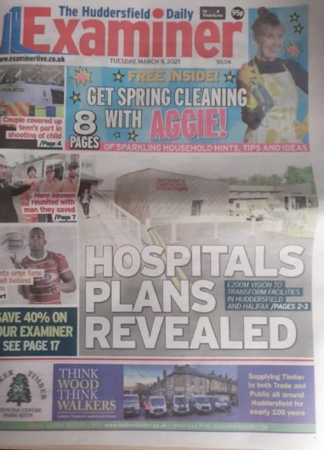 Examiner newspaper with Hospital Plans Revealed on the front cover
